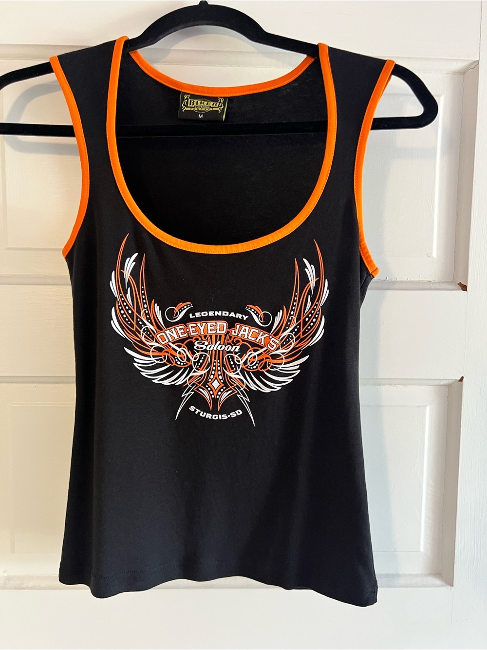 One Eyed Jacks Saloon in Sturgis, SD orange & black ladies tank size M.